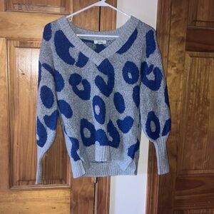 Brand New, Blue and Gray Leopard Print Women's Sweater